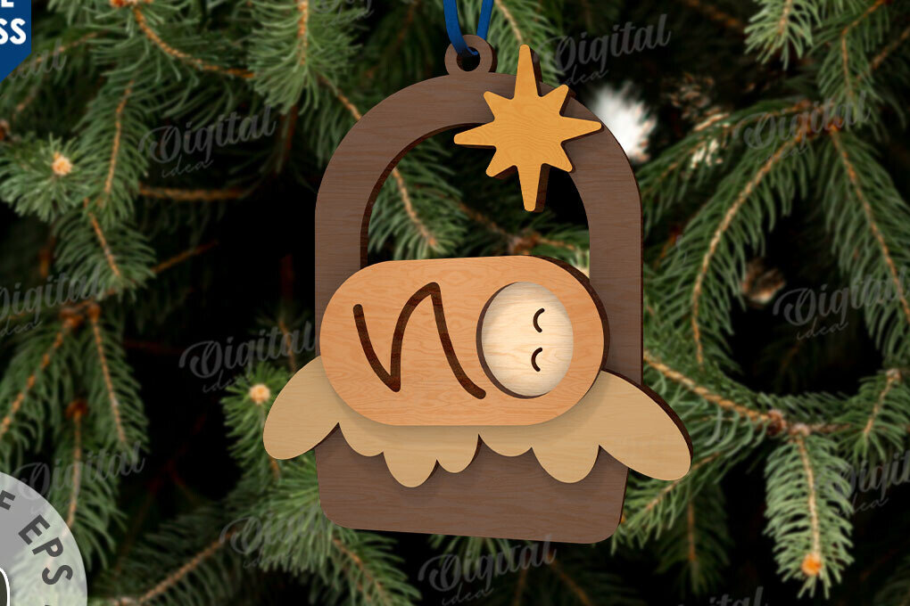 Intra απο ξύλο plywood 3mm-4mm πάχος Σχέδιο κοπής με λέιζερ τρισδιάστατο στολίδι της Γέννησης Δίασταση 8x8 cm INTRAFABR-110762038