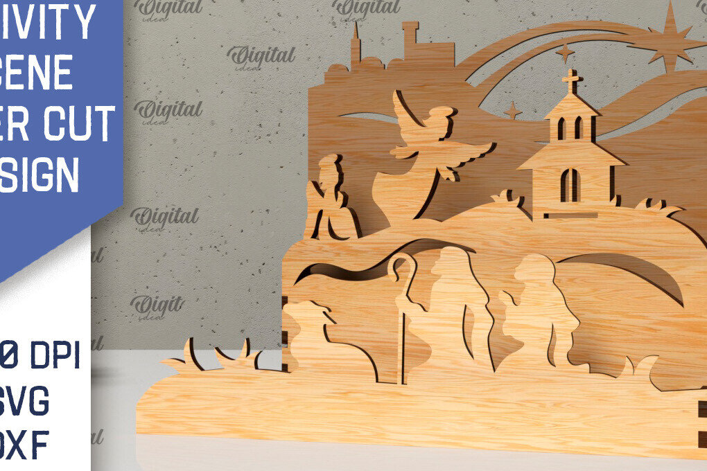 Intra απο ξύλο plywood 3mm-4mm πάχος Σχεδιασμός κοπής με λέιζερ 3D σκηνής της Γέννησης Δίασταση 30x20 cm INTRAFABR-107567192