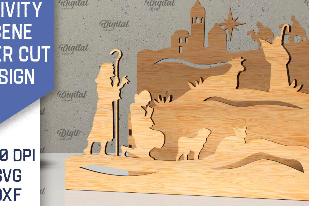 Intra απο ξύλο plywood 3mm-4mm πάχος Σχεδιασμός κοπής με λέιζερ 3D σκηνής της Γέννησης Δίασταση 30x20 cm INTRAFABR-107566389