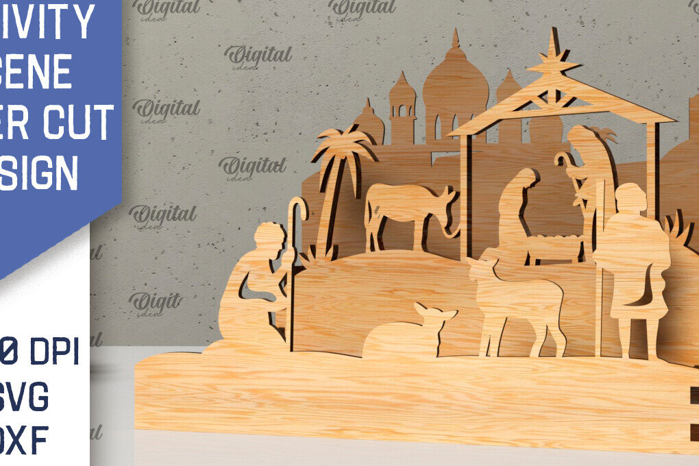 Intra απο ξύλο plywood 3mm-4mm πάχος Σχεδιασμός κοπής με λέιζερ 3D σκηνής της Γέννησης Δίασταση 30x20 cm INTRAFABR-107566477 - Image 1
