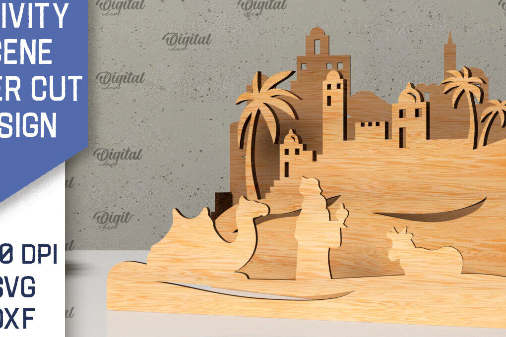 Intra απο ξύλο plywood 3mm-4mm πάχος Σχεδιασμός κοπής με λέιζερ 3D σκηνής της Γέννησης Δίασταση 30x20 cm INTRAFABR-107567142