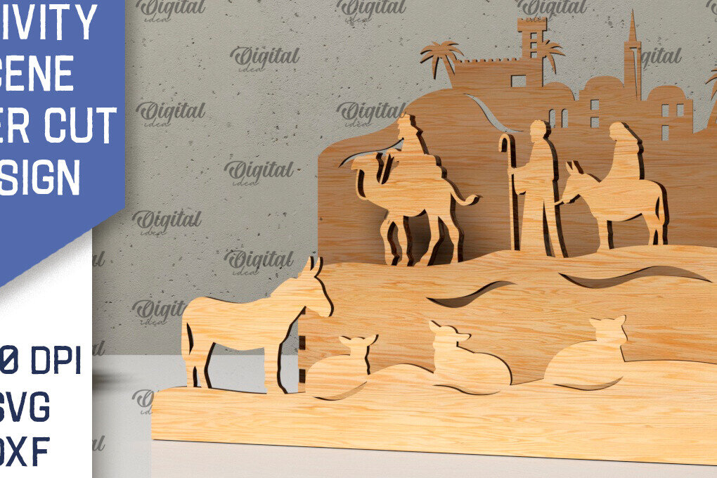 Intra απο ξύλο plywood 3mm-4mm πάχος Σχεδιασμός κοπής με λέιζερ 3D σκηνής της Γέννησης Δίασταση 30x20 cm INTRAFABR-107566254 - Image 1