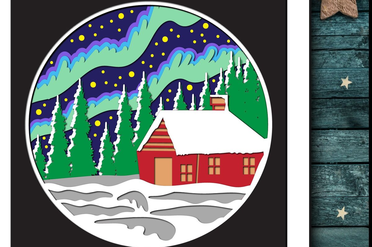 Intra απο ξύλο plywood 3mm-4mm πάχος 3D σκανδιναβικό χειμερινό χριστουγεννιάτικο κουτί σκιών Δίασταση 25x25 cm INTRAFABR-41041708