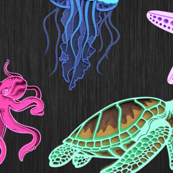 Intra απο ξύλο plywood 3mm-4mm πάχος λέιζερ 3D Ocean Animals Δίασταση 30x20 cm INTRAFABR-119867557 - Image 1