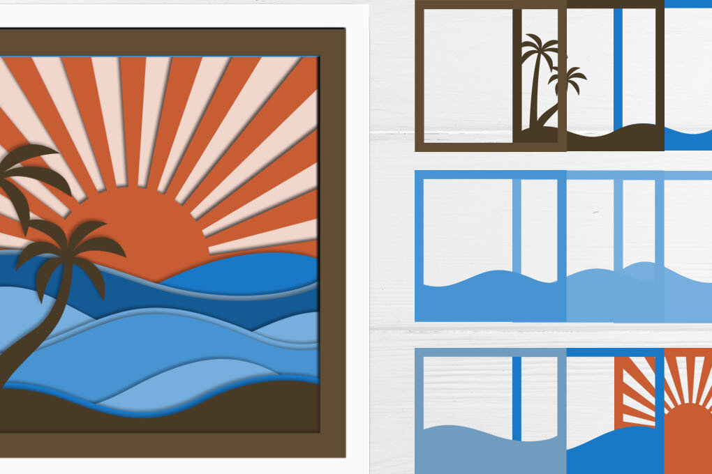 Intra απο ξύλο plywood 3mm-4mm πάχος 3d Ocean Wave Shadow Box, Summer Δίασταση 8x8 cm INTRAFABR-66121744