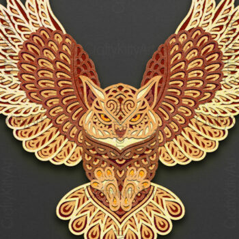 Intra απο ξύλο plywood 3mm-4mm πάχος 3d Owl , Mandala Layered Owl Δίασταση 7x7 cm INTRAFABR-124387869 - Image 1