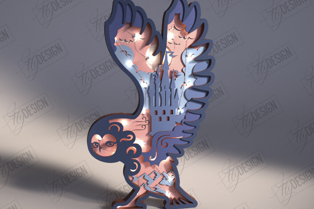 Intra απο ξύλο plywood 3mm-4mm πάχος 3D Φωτιστικό Ξύλινου Σκαλιστικού Κουκουβάγιας | ειδώλια Δίασταση 15x15 cm INTRAFABR-112045224