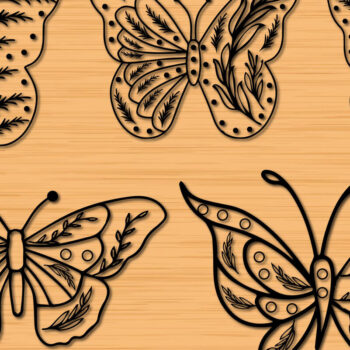 Intra απο ξύλο plywood 3mm-4mm πάχος 3D Papercut Butterfly Wildflower Δίασταση 30x20 cm INTRAFABR-30663402 - Image 1
