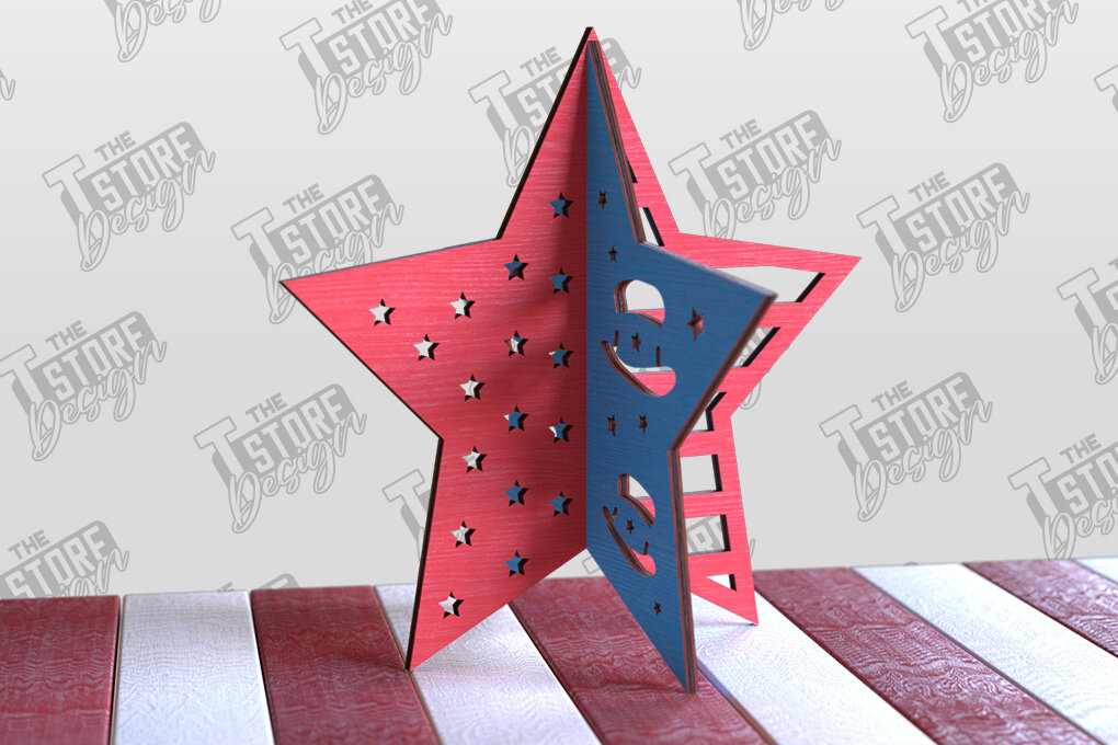 Intra απο ξύλο plywood 3mm-4mm πάχος 3D Patriotic Stars |CNC Δίασταση 15x15 cm INTRAFABR-97758202 - Image 3