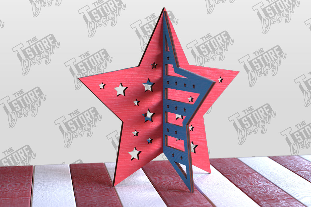 Intra απο ξύλο plywood 3mm-4mm πάχος 3D Patriotic Stars |CNC Δίασταση 15x15 cm INTRAFABR-97758202 - Image 5