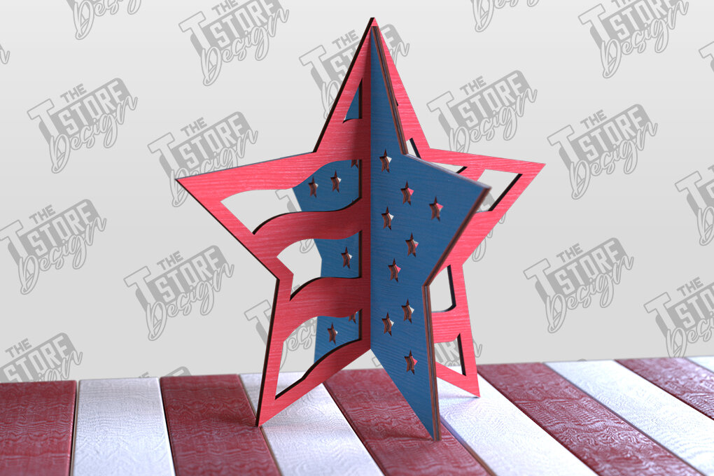 Intra απο ξύλο plywood 3mm-4mm πάχος 3D Patriotic Stars |CNC Δίασταση 15x15 cm INTRAFABR-97758202 - Image 7