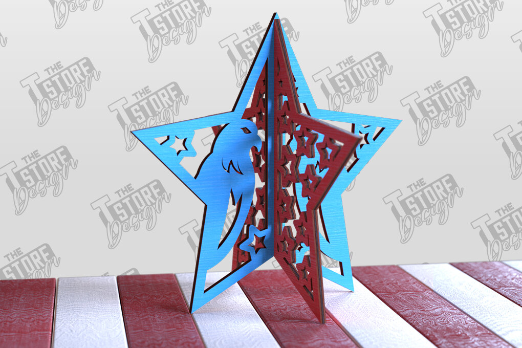 Intra απο ξύλο plywood 3mm-4mm πάχος 3D Patriotic Stars |CNC Δίασταση 15x15 cm INTRAFABR-97758202 - Image 10