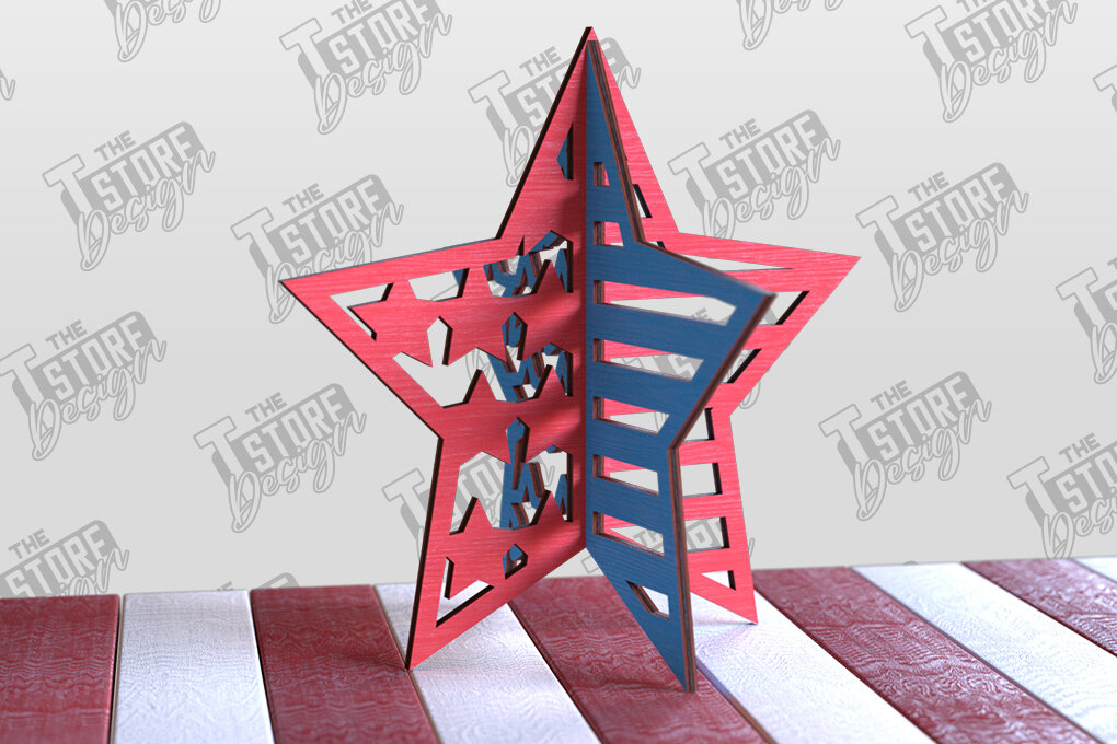 Intra απο ξύλο plywood 3mm-4mm πάχος 3D Patriotic Stars |CNC Δίασταση 15x15 cm INTRAFABR-97758202 - Image 11