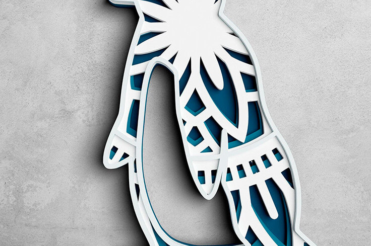 Intra απο ξύλο plywood 3mm-4mm πάχος 3D Penguin Mandala 4 Layer Δίασταση 30x30 cm INTRAFABR-101194748