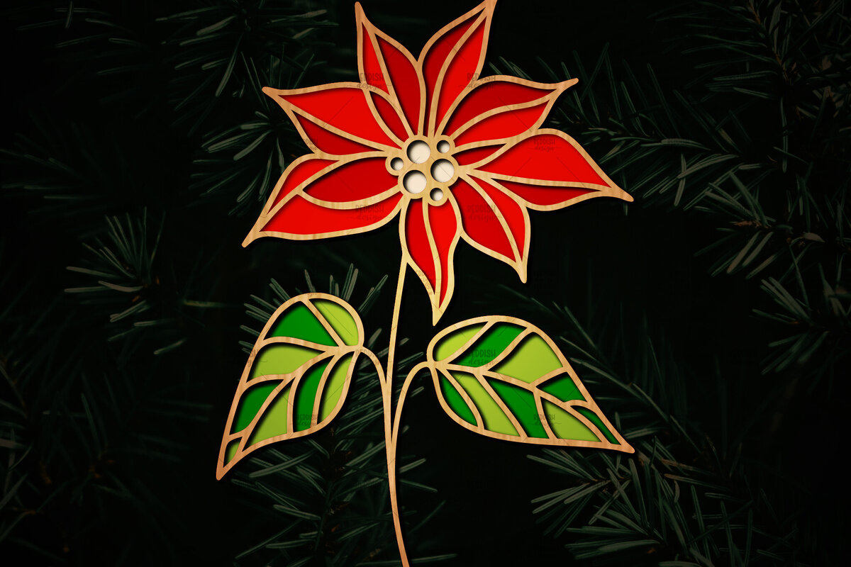 Intra απο ξύλο plywood 3mm-4mm πάχος Τρισδιάστατη Poinsettia Flower Δίασταση 15x15 cm INTRAFABR-111632824