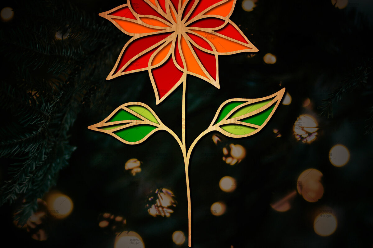 Intra απο ξύλο plywood 3mm-4mm πάχος Τρισδιάστατη Poinsettia Flower Δίασταση 15x15 cm INTRAFABR-111632840