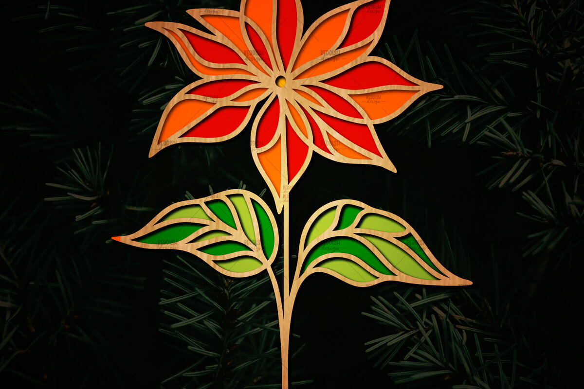 Intra απο ξύλο plywood 3mm-4mm πάχος Τρισδιάστατη Poinsettia Flower Δίασταση 15x15 cm INTRAFABR-111632859