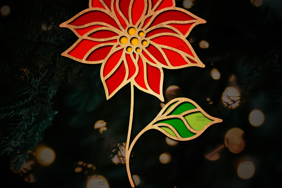 Intra απο ξύλο plywood 3mm-4mm πάχος Τρισδιάστατη Poinsettia Flower Δίασταση 15x15 cm INTRAFABR-111632898