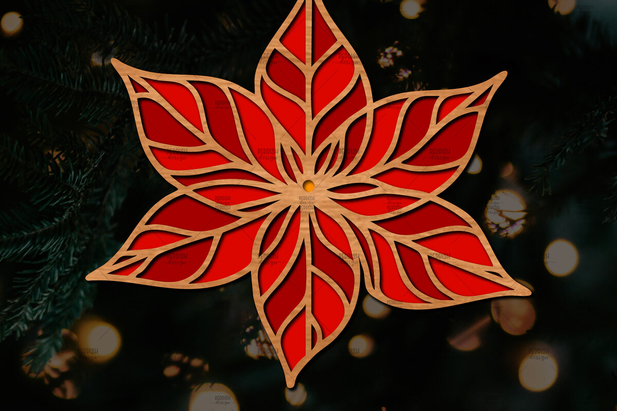 Intra απο ξύλο plywood 3mm-4mm πάχος Τρισδιάστατη Poinsettia Flower Δίασταση 15x15 cm INTRAFABR-111632935