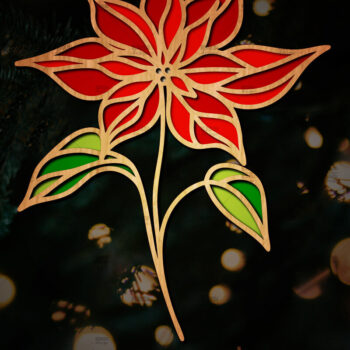 Intra απο ξύλο plywood 3mm-4mm πάχος Τρισδιάστατη Poinsettia Flower Δίασταση 15x15 cm INTRAFABR-111632789 - Image 1