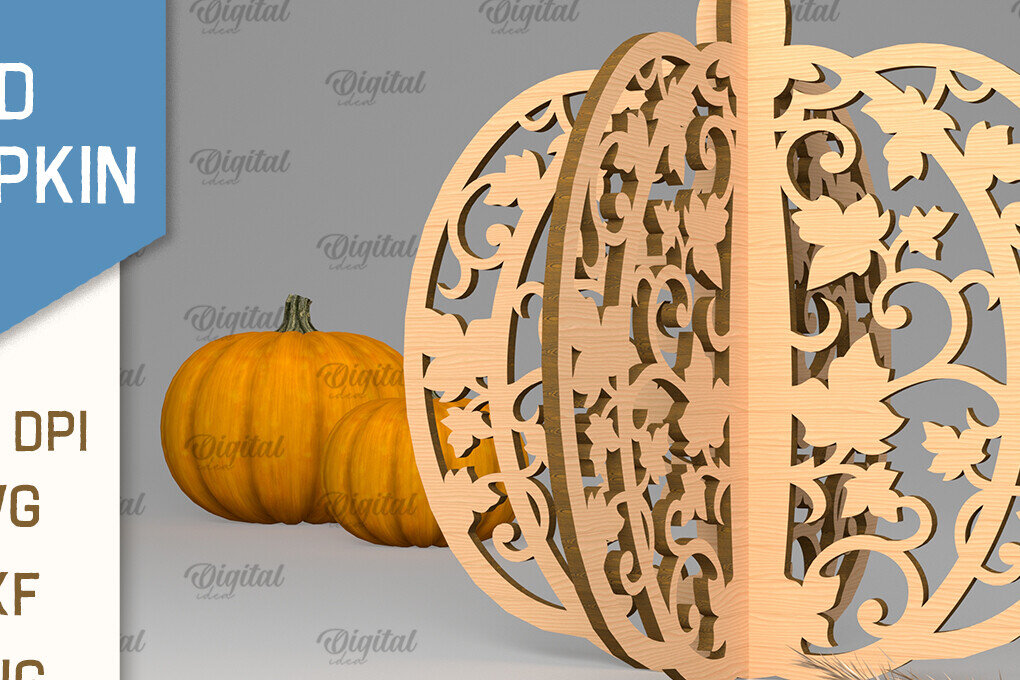 Intra απο ξύλο plywood 3mm-4mm πάχος Τρισδιάστατη κοπή κολοκύθας με λέιζερ. Φθινοπωρινή κολοκύθα Δίασταση 15x15 cm INTRAFABR-102057639