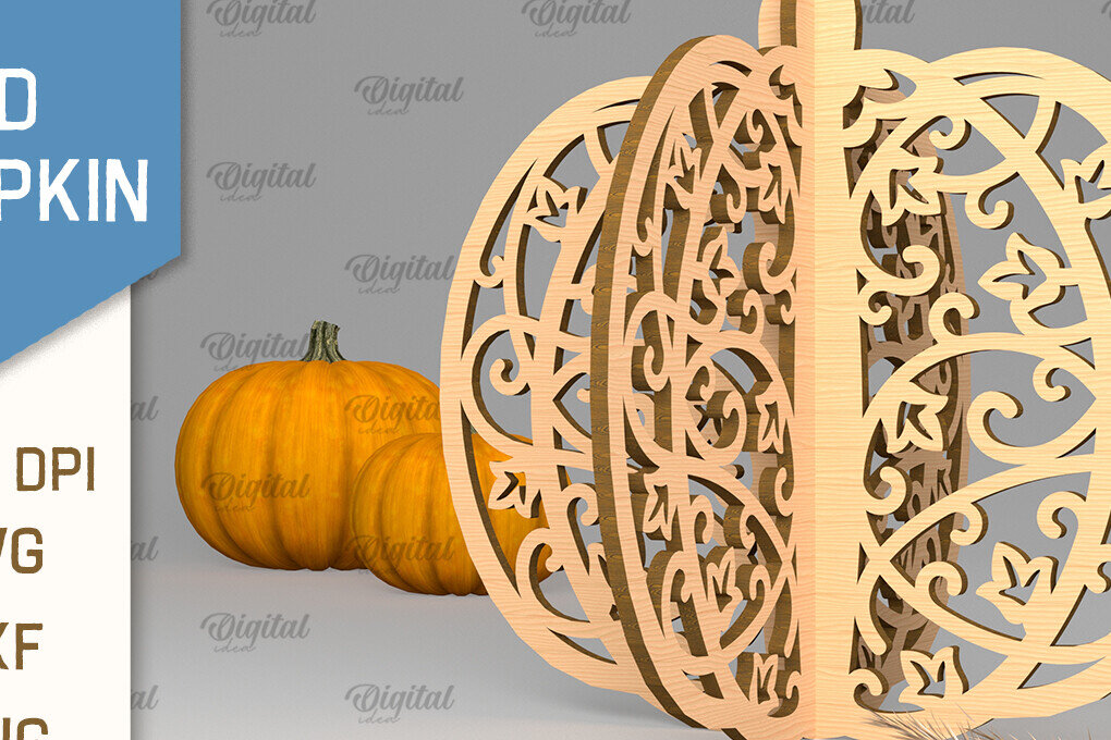 Intra απο ξύλο plywood 3mm-4mm πάχος Τρισδιάστατη κοπή κολοκύθας με λέιζερ. Φθινοπωρινή κολοκύθα Δίασταση 15x15 cm INTRAFABR-102057395 - Image 1