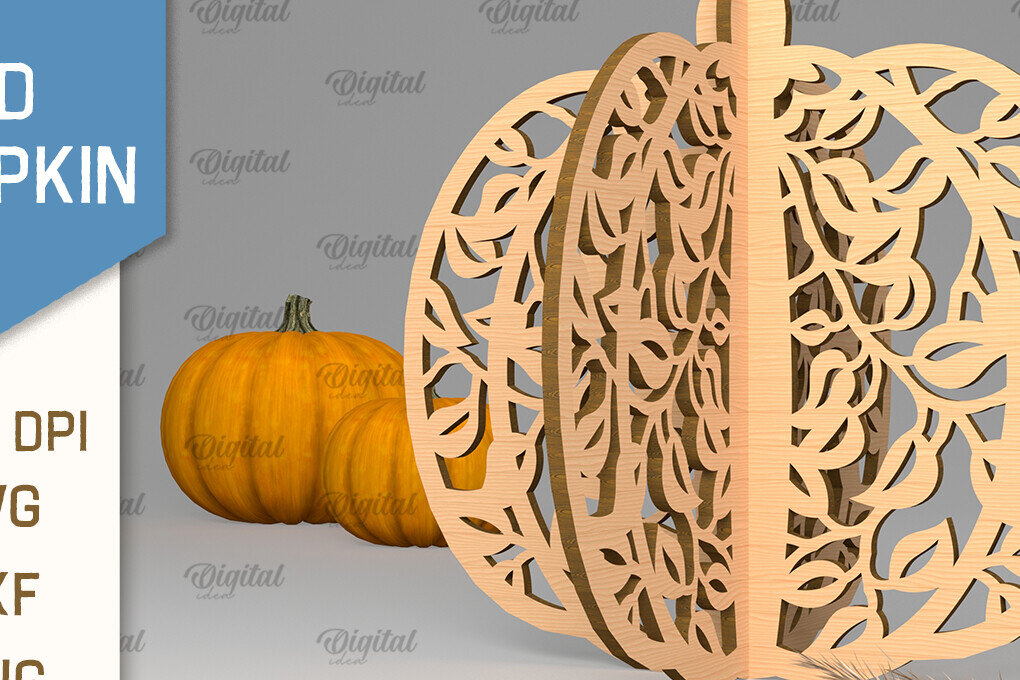 Intra απο ξύλο plywood 3mm-4mm πάχος Τρισδιάστατη κοπή κολοκύθας με λέιζερ. Φθινοπωρινή κολοκύθα Δίασταση 15x15 cm INTRAFABR-102057561