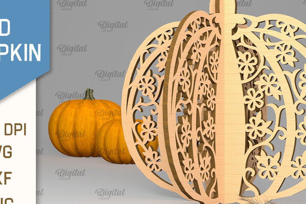 Intra απο ξύλο plywood 3mm-4mm πάχος Τρισδιάστατη κοπή κολοκύθας με λέιζερ. Φθινοπωρινή κολοκύθα Δίασταση 15x15 cm INTRAFABR-102057616