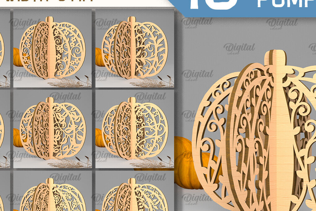 Intra απο ξύλο plywood 3mm-4mm πάχος 3D Pumpkins . Σχέδιο κοπής με λέιζερ Δίασταση 15x15 cm INTRAFABR-102113813