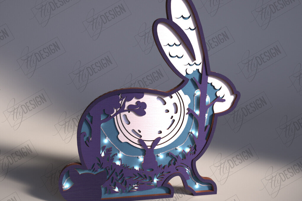 Intra απο ξύλο plywood 3mm-4mm πάχος 3D Ξύλινο Φωτιστικό Κουνέλι | CNC Δίασταση 15x15 cm INTRAFABR-112045228