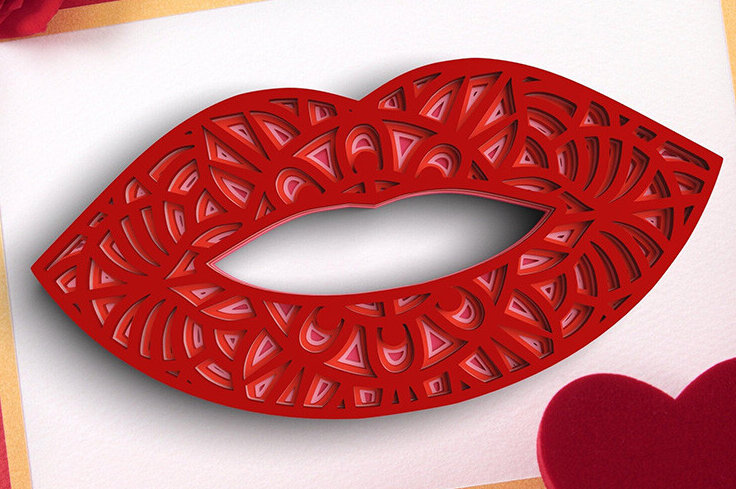 Intra απο ξύλο plywood 3mm-4mm πάχος 3D Red Lips 5 Layer - Valentines Δίασταση 30x30 cm INTRAFABR-101203970