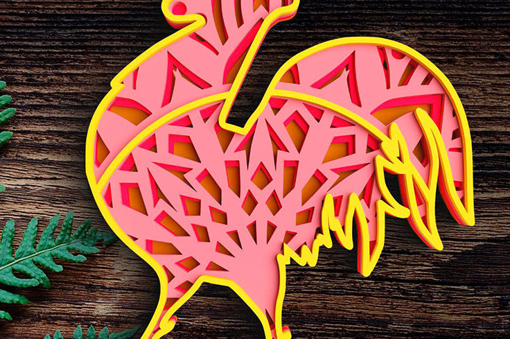 Intra απο ξύλο plywood 3mm-4mm πάχος 3D Rooster 4 Layer - Bird 3D Δίασταση 30x30 cm INTRAFABR-101175713