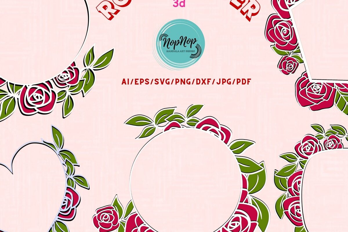 Intra απο ξύλο plywood 3mm-4mm πάχος 3D Rose Border Δίασταση 15x15 cm INTRAFABR-88689870 - Image 1
