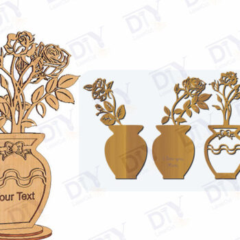 Intra απο ξύλο plywood 3mm-4mm πάχος Τρισδιάστατο βάζο με λέιζερ τριαντάφυλλο Δίασταση 30x20 cm INTRAFABR-117583864 - Image 2