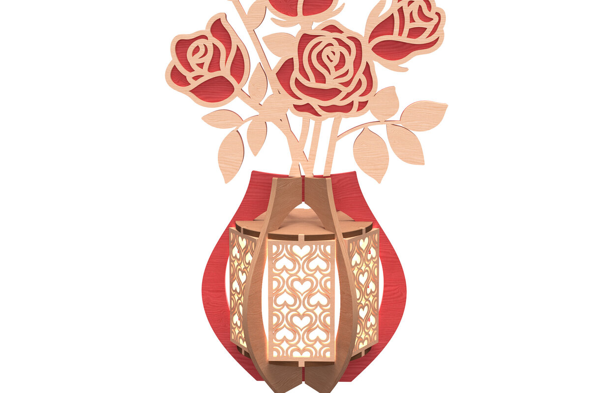 Intra απο ξύλο plywood 3mm-4mm πάχος Σχέδιο κοπής με λέιζερ τρισδιάστατο βάζο τριαντάφυλλο Δίασταση 30x20 cm INTRAFABR-112273630