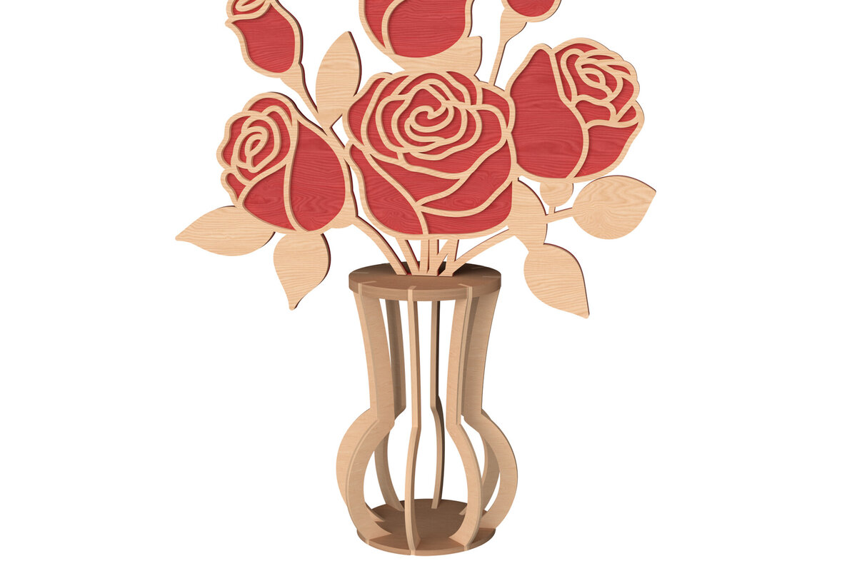 Intra απο ξύλο plywood 3mm-4mm πάχος 3D Rose Vase Cut  - Δίασταση 30x20 cm INTRAFABR-111957219