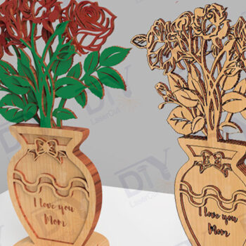 Intra απο ξύλο plywood 3mm-4mm πάχος Τρισδιάστατο βάζο με λέιζερ τριαντάφυλλο Δίασταση 30x20 cm INTRAFABR-117583511 - Image 1