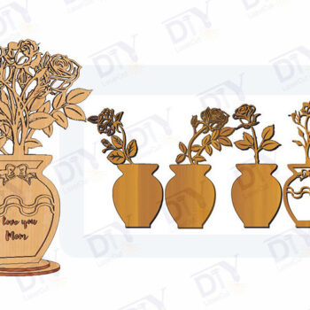 Intra απο ξύλο plywood 3mm-4mm πάχος Τρισδιάστατο βάζο με λέιζερ τριαντάφυλλο Δίασταση 30x20 cm INTRAFABR-117583511 - Image 3