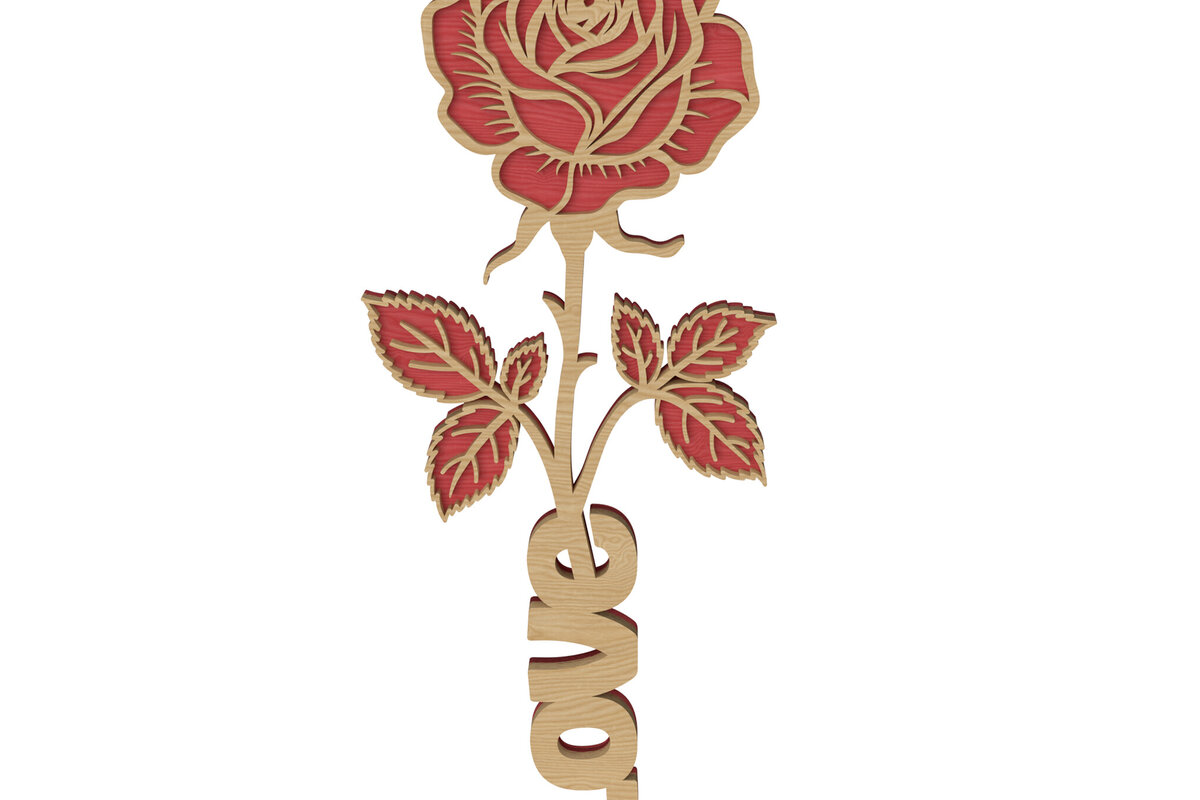 Intra απο ξύλο plywood 3mm-4mm πάχος 3D Rose with Love Ξύλινη διακόσμηση Δίασταση 15x15 cm INTRAFABR-111650508