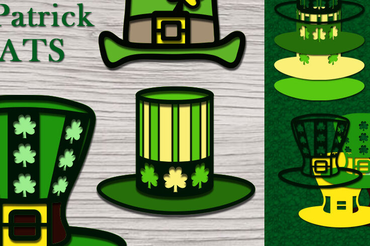 Intra απο ξύλο plywood 3mm-4mm πάχος 3D Saint Patrick Hats.Cricut . Δίασταση 15x15 cm INTRAFABR-25611774