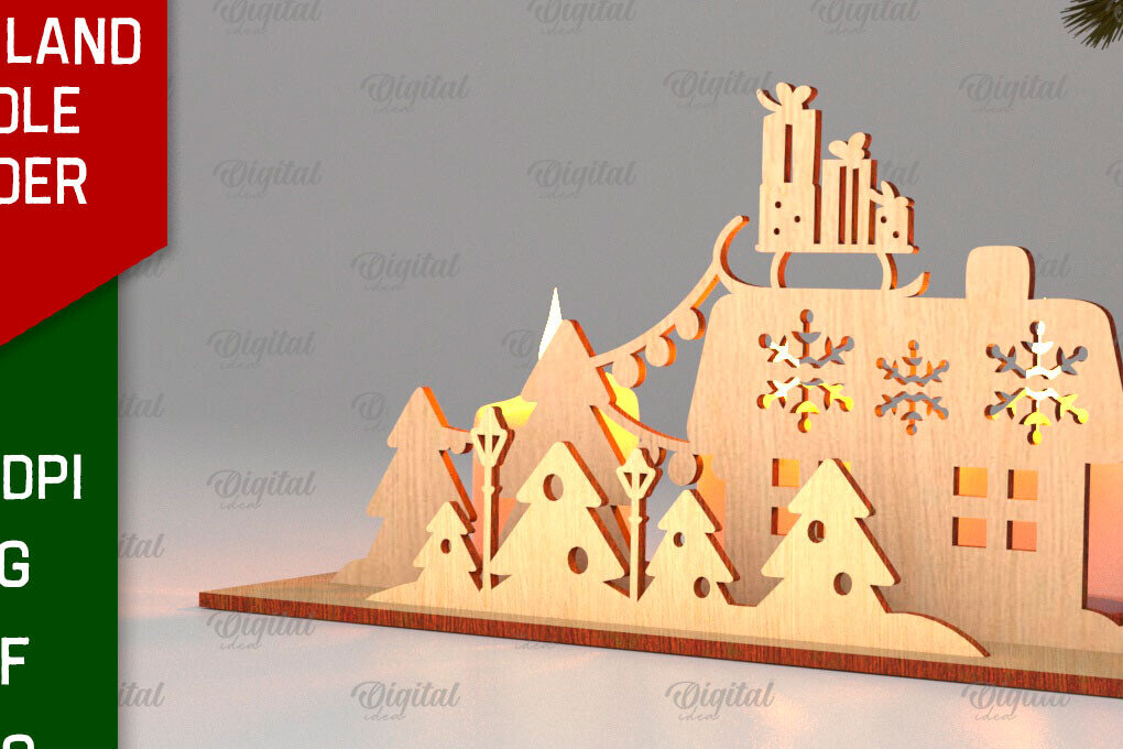 Intra απο ξύλο plywood 3mm-4mm πάχος Κεριά 3D Santa Land Δίασταση 30x20 cm INTRAFABR-106949357