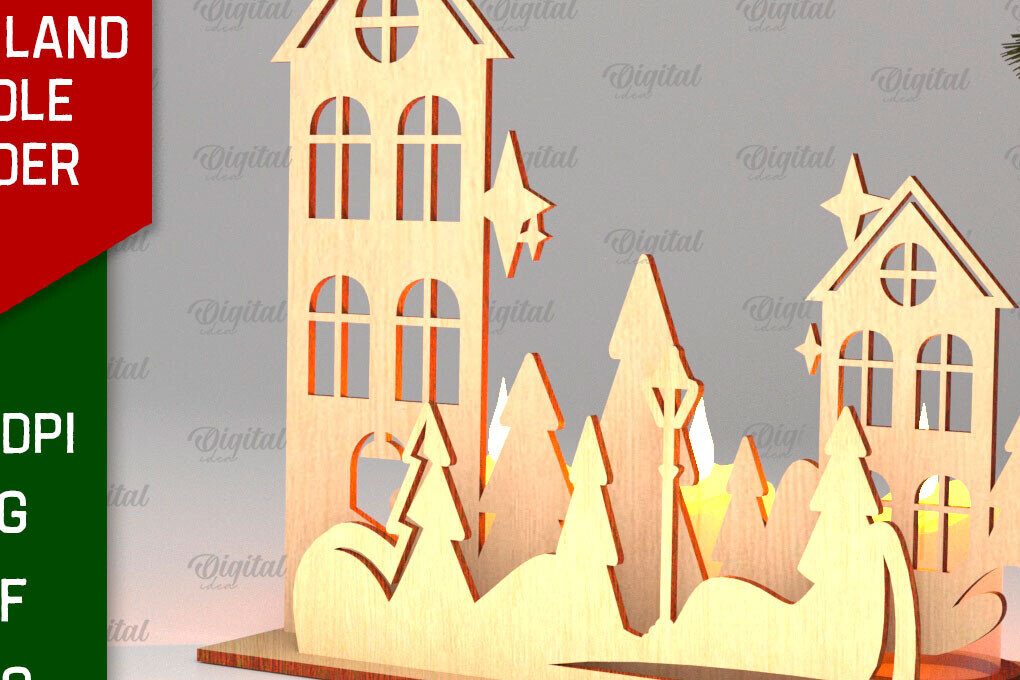 Intra απο ξύλο plywood 3mm-4mm πάχος Κεριά 3D Santa Land Δίασταση 30x20 cm INTRAFABR-106949240 - Image 1