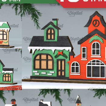 Intra απο ξύλο plywood 3mm-4mm πάχος κοπής με λέιζερ 3D Santa's Village Δίασταση 15x15 cm INTRAFABR-106193483 - Image 1