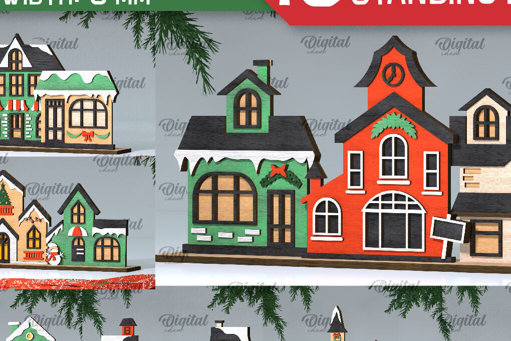 Intra απο ξύλο plywood 3mm-4mm πάχος κοπής με λέιζερ 3D Santa's Village Δίασταση 15x15 cm INTRAFABR-106193483