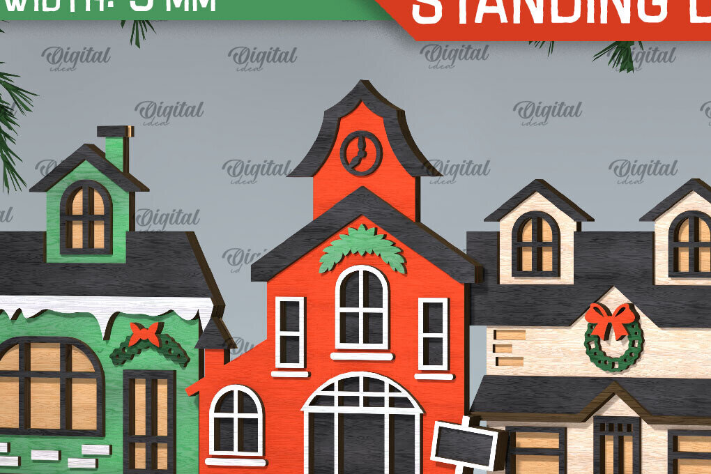 Intra απο ξύλο plywood 3mm-4mm πάχος Τρισδιάστατη του Santa's Village. Χριστούγεννα Δίασταση 15x15 cm INTRAFABR-106666098