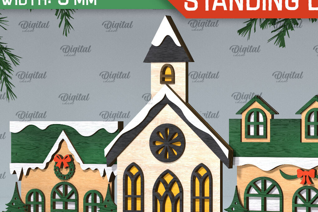 Intra απο ξύλο plywood 3mm-4mm πάχος Τρισδιάστατη του Santa's Village. Χριστούγεννα Δίασταση 15x15 cm INTRAFABR-106193516