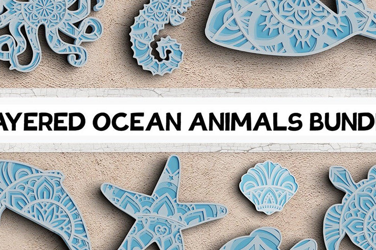 Intra απο ξύλο plywood 3mm-4mm πάχος 3D Sea Animals 4 Layers Δίασταση 30x30 cm INTRAFABR-101272107