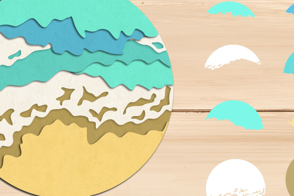 Intra απο ξύλο plywood 3mm-4mm πάχος 3D Sea Waves , Χαρτόκοψη με στρώσεις παραλίας Δίασταση 8x8 cm INTRAFABR-68814022