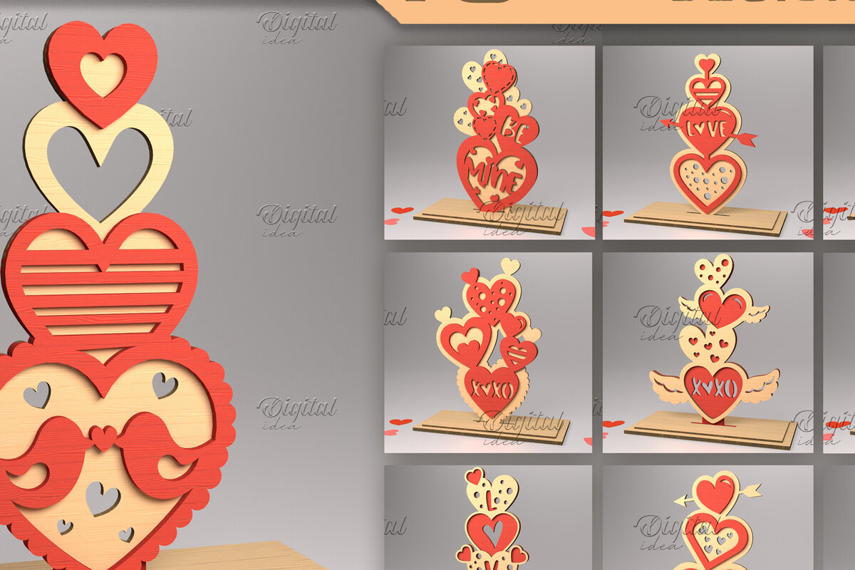 Intra απο ξύλο plywood 3mm-4mm πάχος 3D Stacked Hearts. Τρισδιάστατη Δίασταση 15x15 cm INTRAFABR-83739503 - Image 1