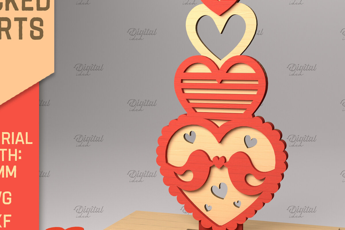 Intra απο ξύλο plywood 3mm-4mm πάχος 3D στοιβαγμένες καρδιές. Βαλεντίνου με στρώσεις Δίασταση 15x15 cm INTRAFABR-83740580